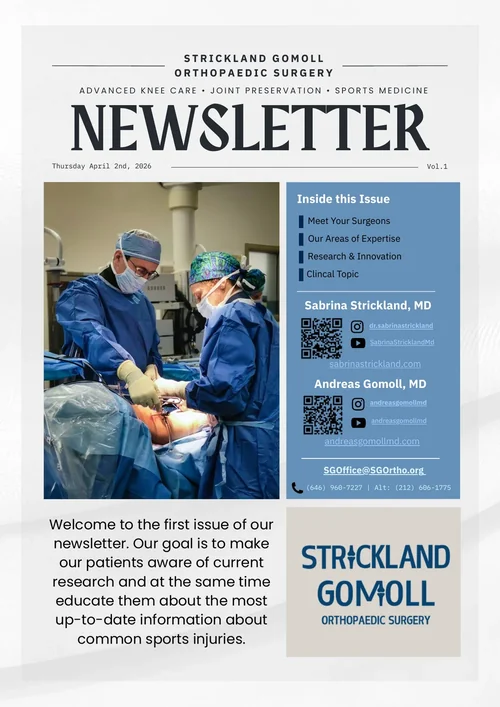 Cover of the Strickland Gomoll Orthopaedic Surgery Newsletter, Volume 1 — Inaugural Issue