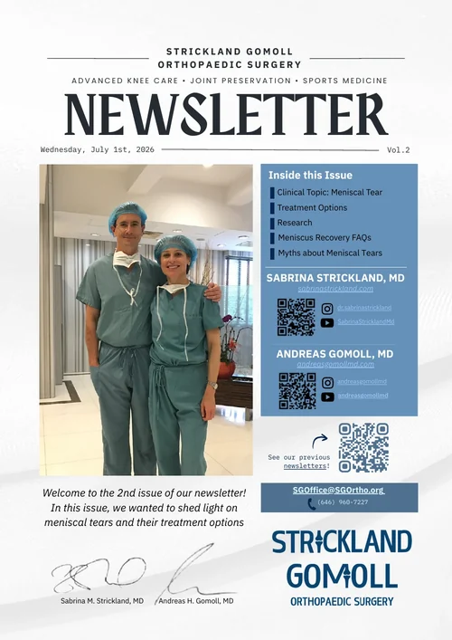 Cover of the Strickland Gomoll Orthopaedic Surgery Newsletter, Volume 2 — Meniscal Tears